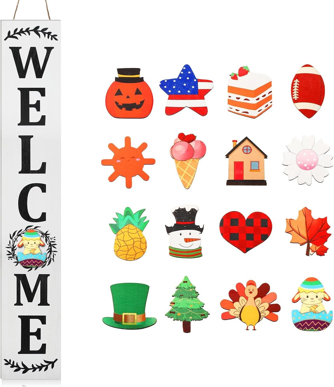 Welcome Sign for Front Porch Standing 47''x8'' Large Hanging Wooden(White Backing)